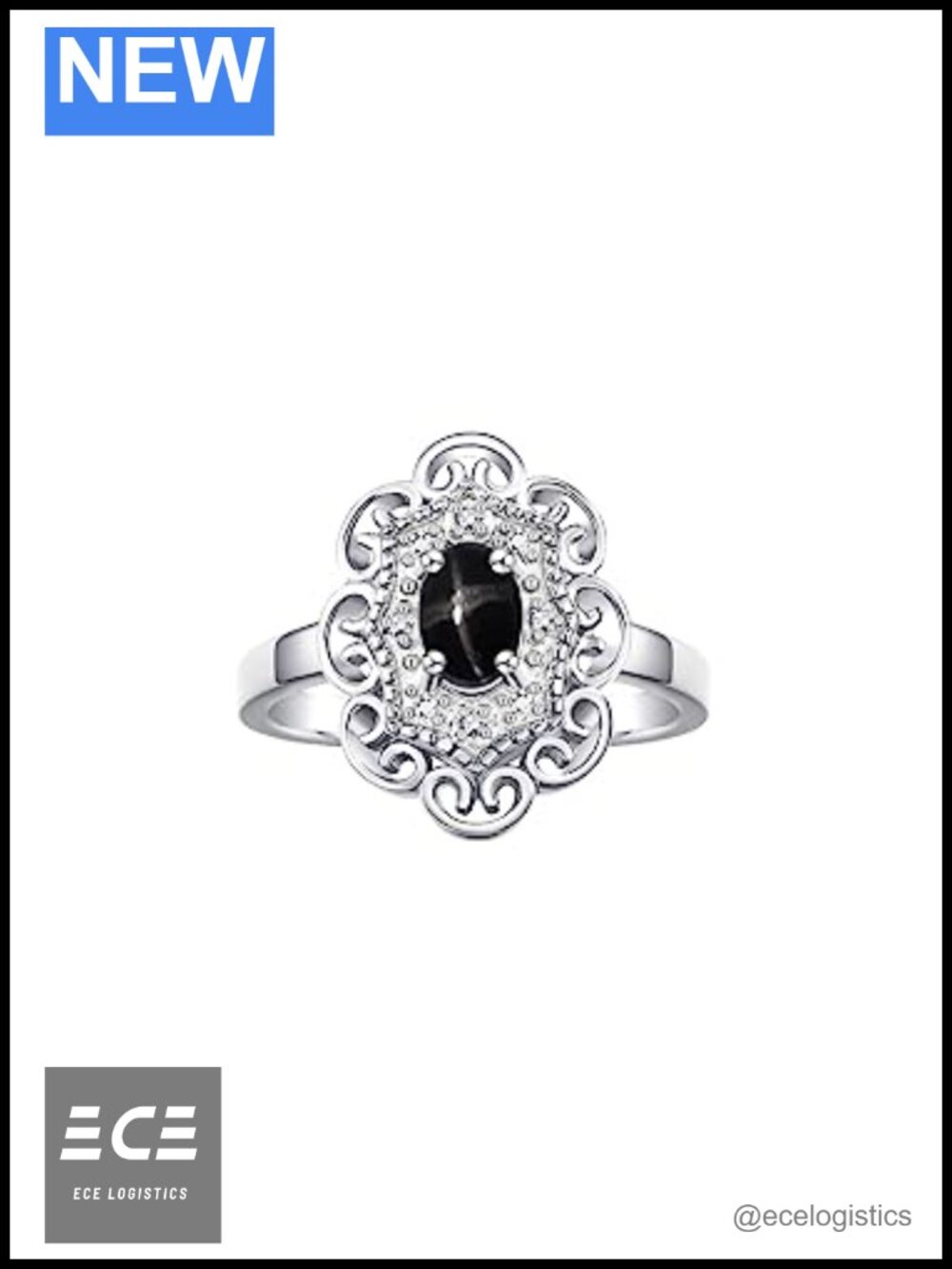 Floral Designer Ring 6X4MM Oval Gemstone & Diamond Sterling Silver